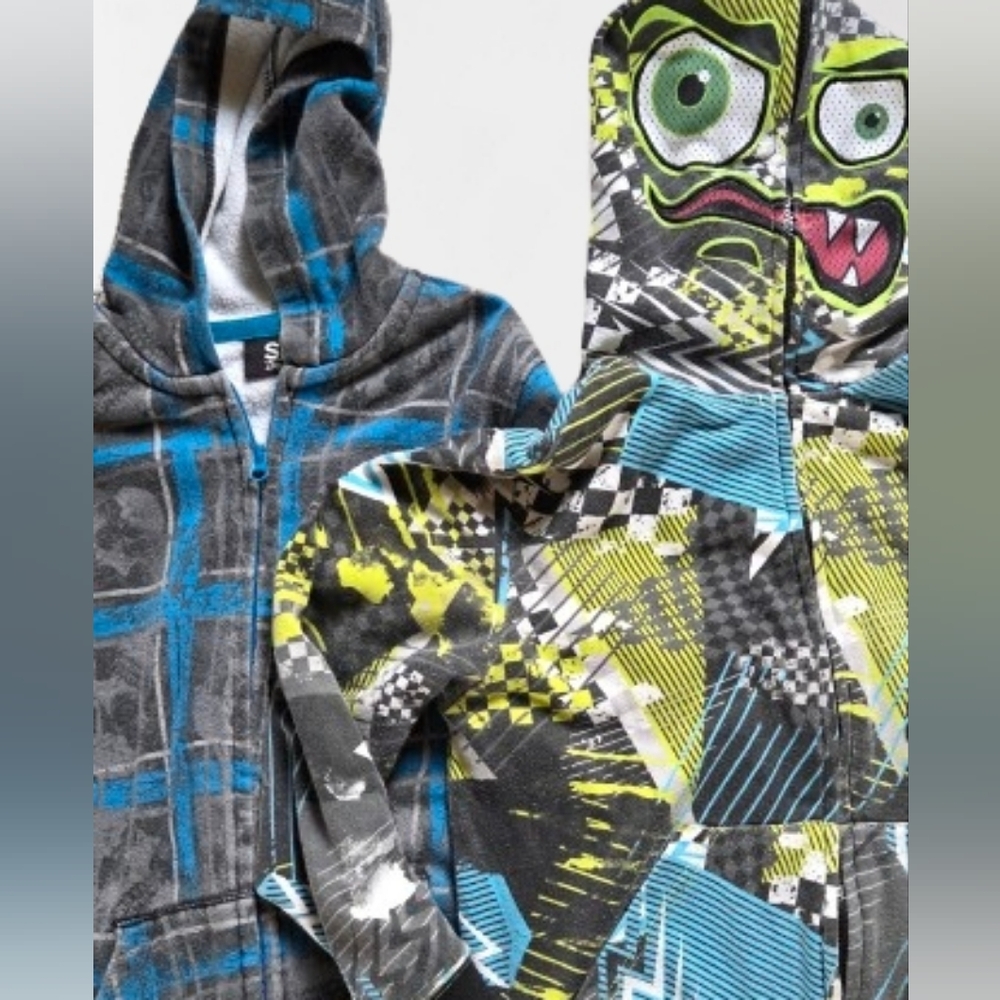 (2) SK2 Apparel Boy's LG(10/12) Monster Face Full Zip Hoodie Sweatshirts Hooded
